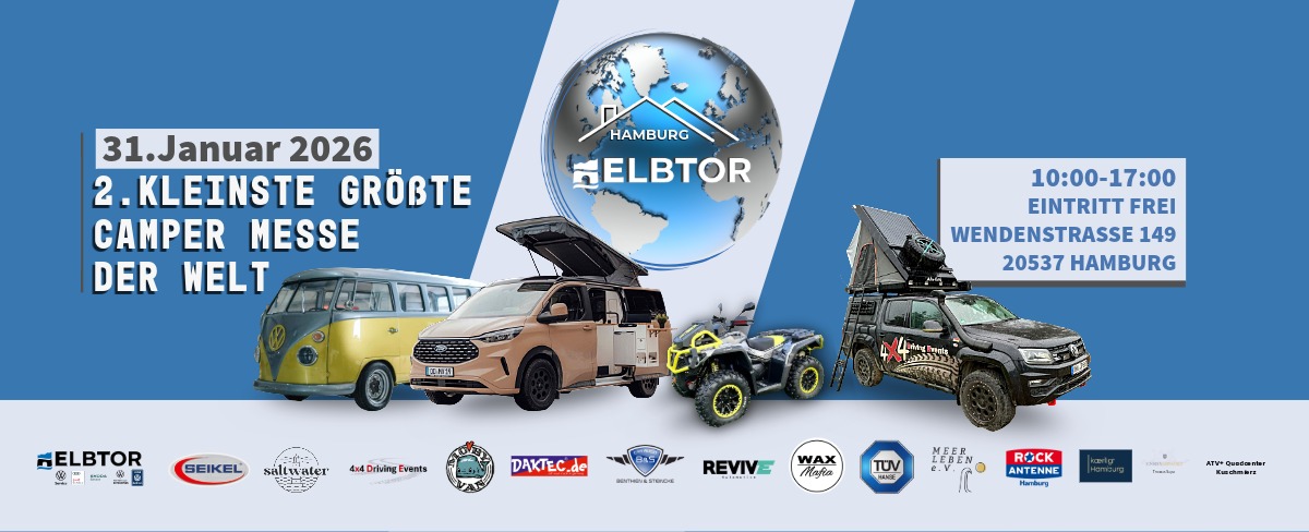 2. kleinste größte Camper Messe der Welt .ELBTOR Camper Messe am 31. Januar 2026 in Hammerbrook Hamburg